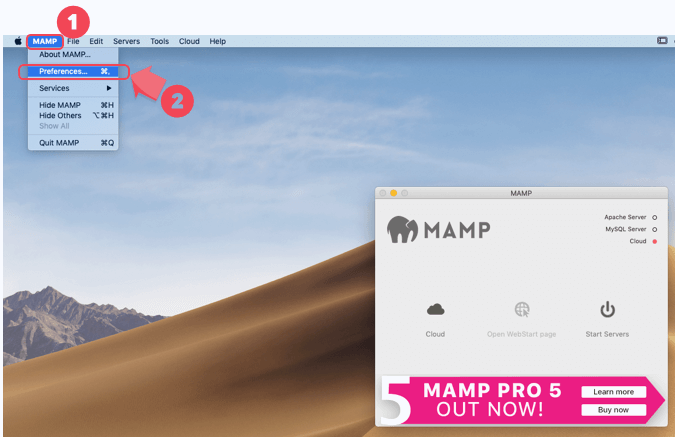 MAMPのPreferenceをクリック