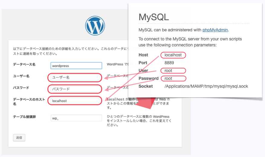 ローカル環境のMySQL情報を入力する